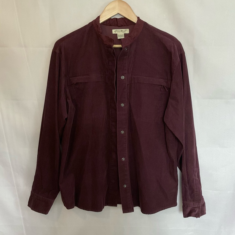 Vintage Eddie Bauer Mandarin Collar Fine Corduroy Snap Front Shirt